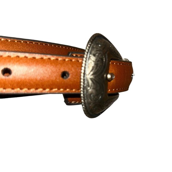 noona Leather etched silver buckle western high quality belt 34 - Picture 3 of 9